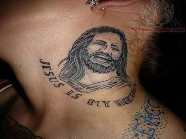Nice Jesus Tattoo On Side Neck