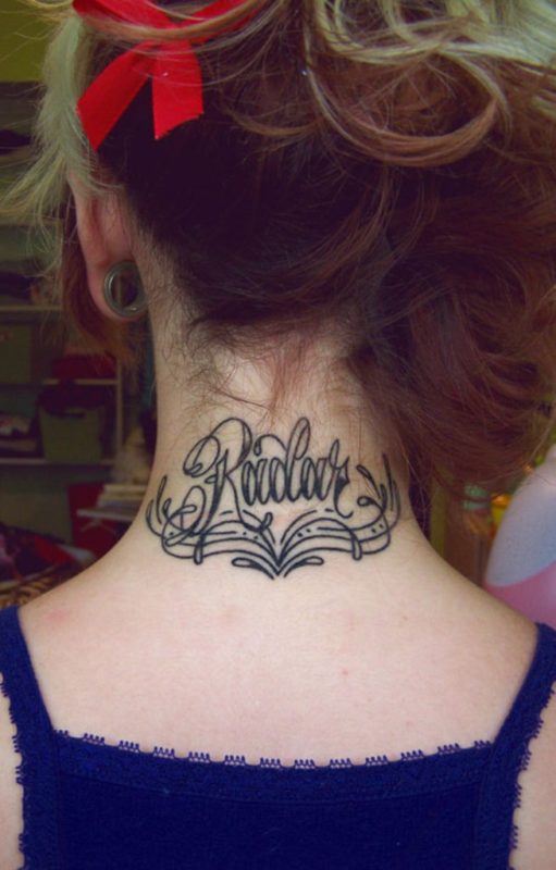 Nice Lotus Tattoo On Back Neck