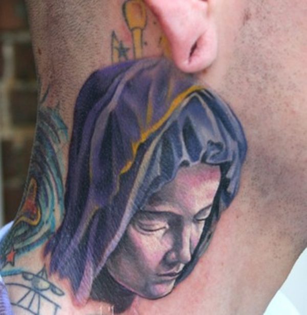 Nice Mary Tattoo On Neck