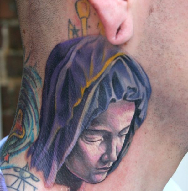 Nice Mary Tattoo On Neck