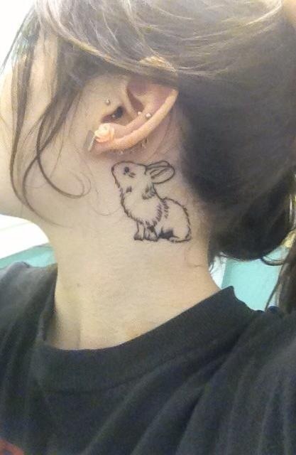 Nice Rabbit Neck Tattoo