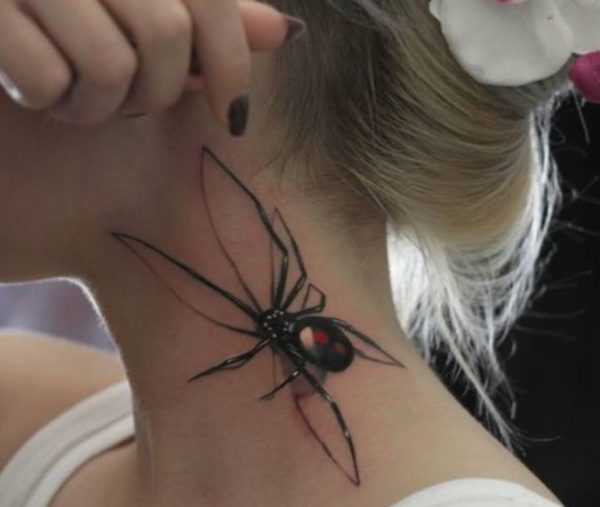 Nice Realistic Spider Neck Tattoo