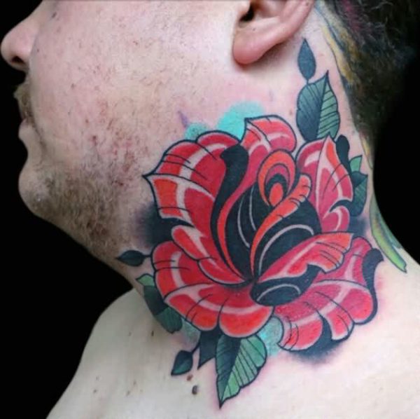 Nice Rose Neck Tattoo
