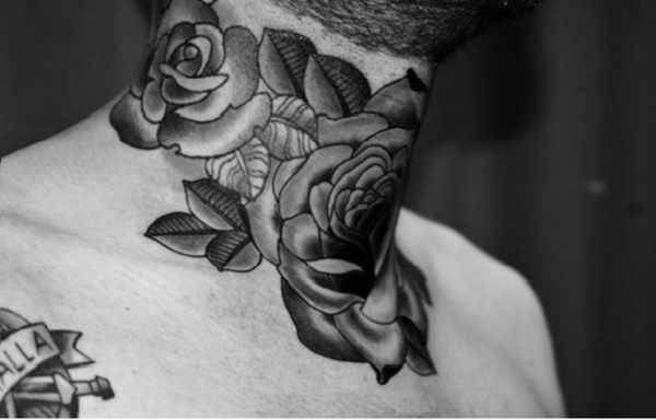 Nice Roses Tattoo On Neck