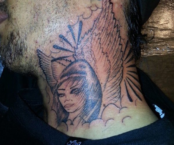 Nice Simple Angel Tattoo On Neck