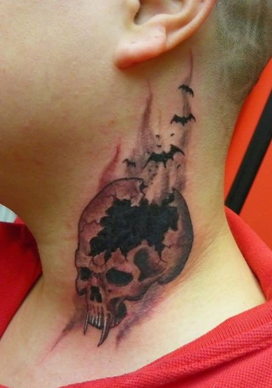 Nice Skull Tattoo On Neck