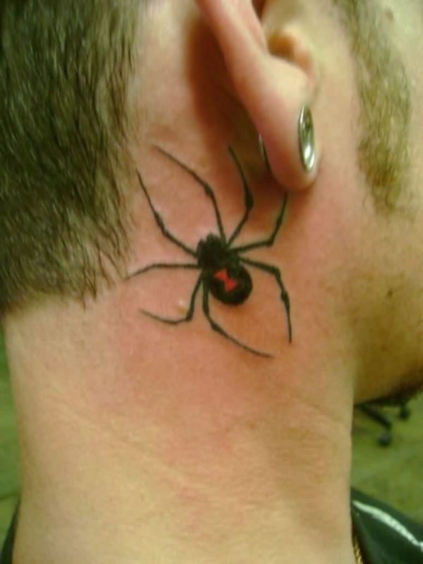 Nice Spider Tattoo On Neck Behind Ear