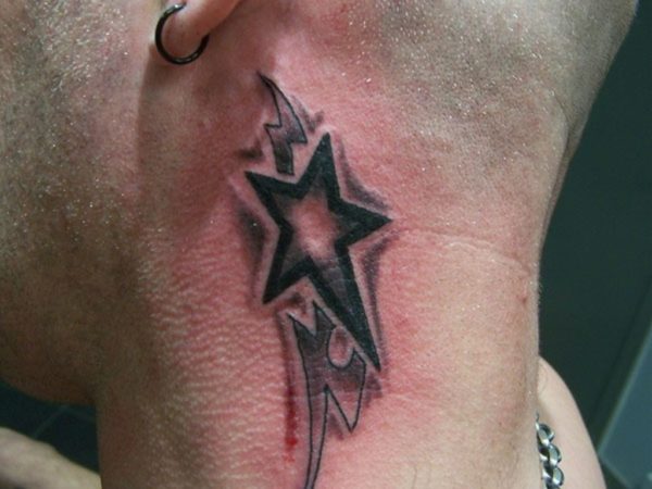 Nice Star Tattoo On Neck