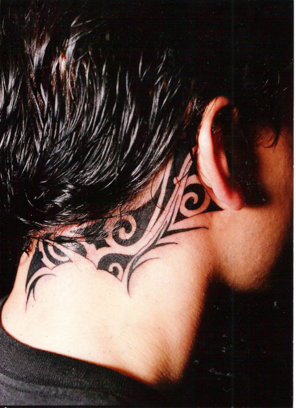 Nice Tribal Tattoo On Neck Back