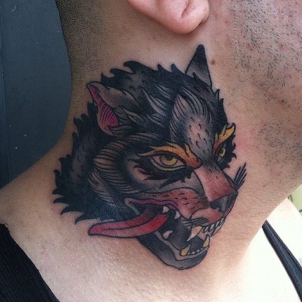 Nice Wolf Tattoo On Men Neck