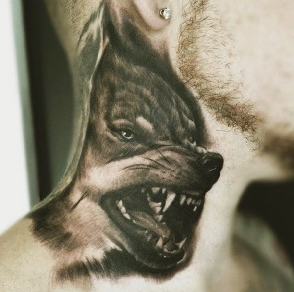Nice Wolf Tattoo On Neck