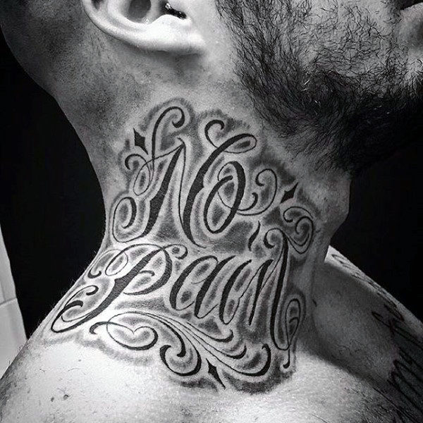 No Pain Word Tattoo On Neck