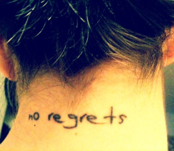 No Regrets Tattoo On Neck