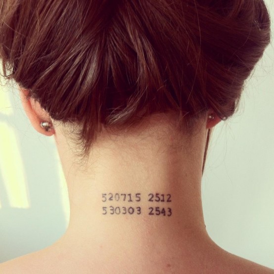 Numeric Words Tattoo On Neck