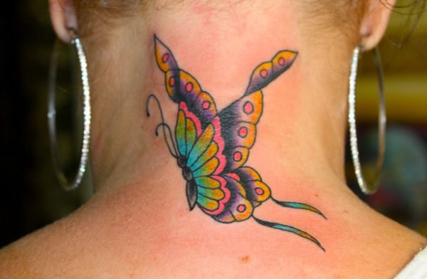 Outstanding Butterfly Tattoo On Neck