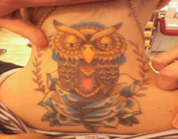 Owl Tattoo On Neck Back