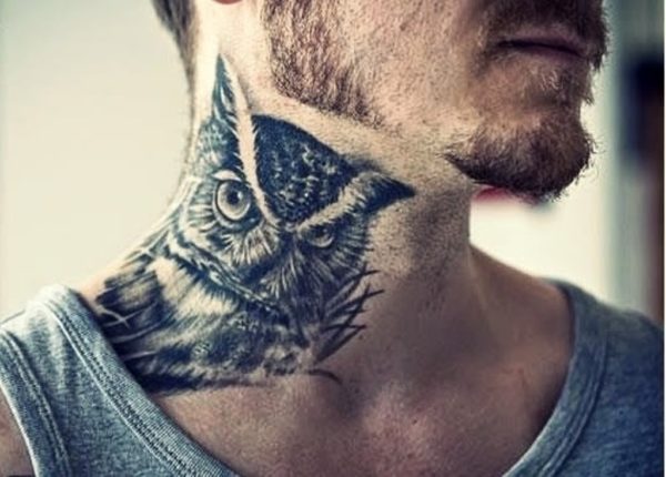 Owl Tattoo On Neck For Men