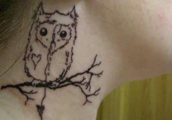 Owl Tattoo On Neck