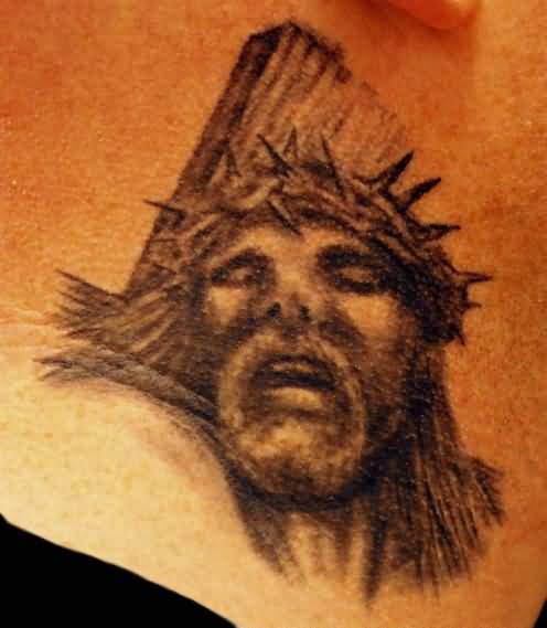 Painful Jesus Tattoo On Neck