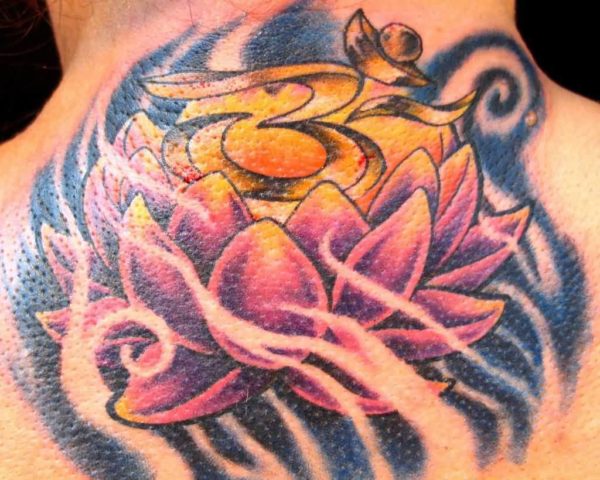 Pink Lotus Neck Tattoo