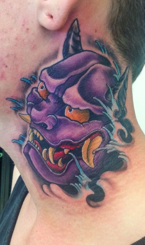Purple Japanese Face Tattoo