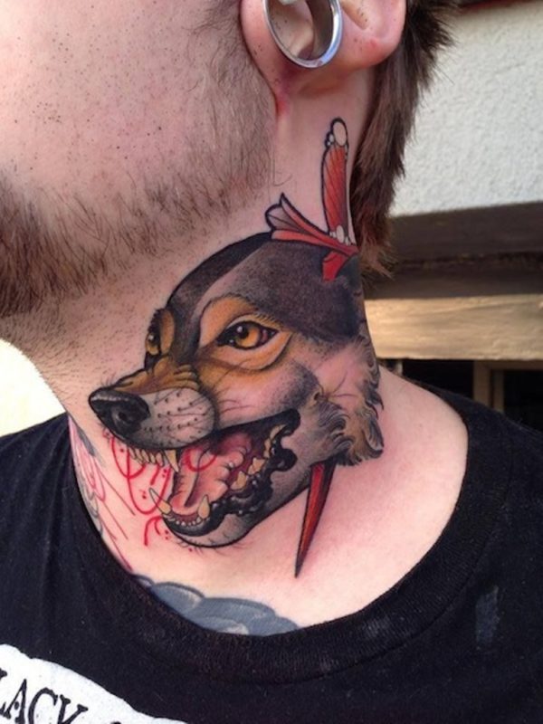 Poland Wolf Tattoo On Neck