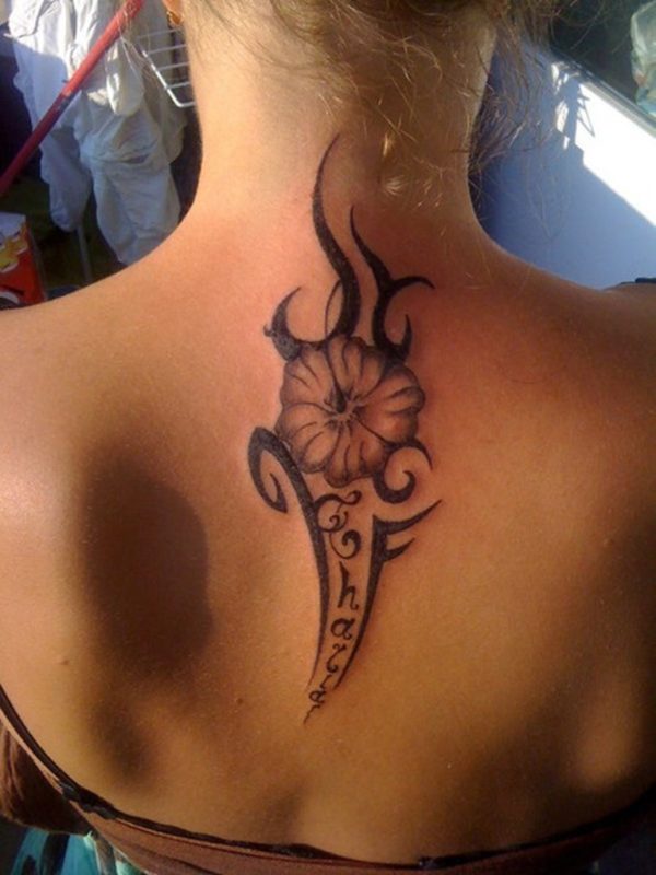 Polynesian Flower Tattoo On Neck