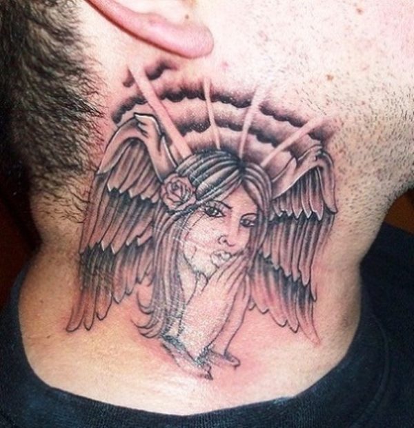 Praying Angel Tattoo On Neck