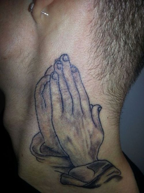 Praying Hands Tattoo On Neck For Men