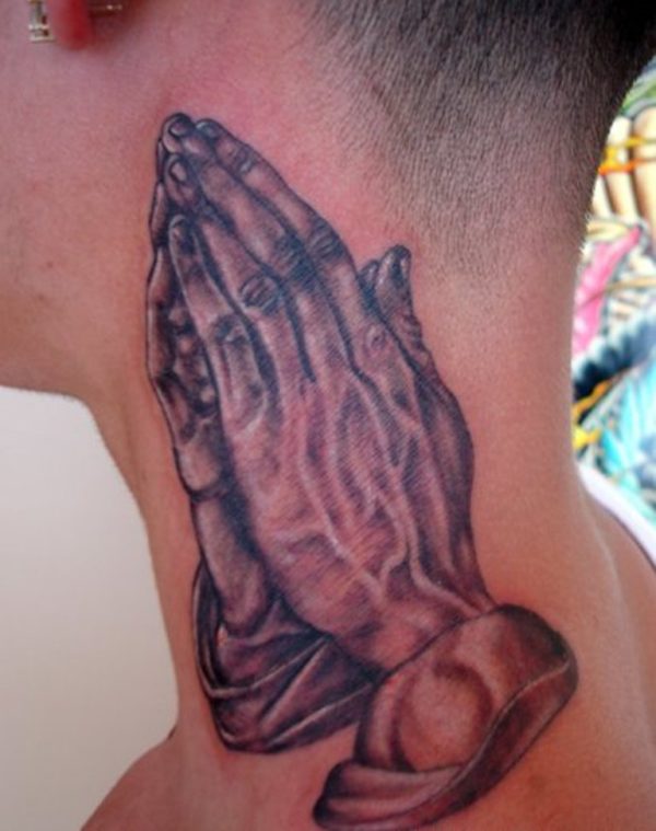 Praying Hands Tattoo On Neck