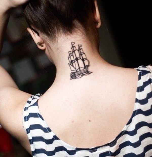 Pretty Ship Tattoo On Neck