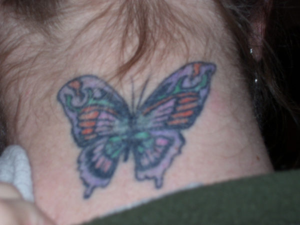 Purple And Red Butterfly Tattoo