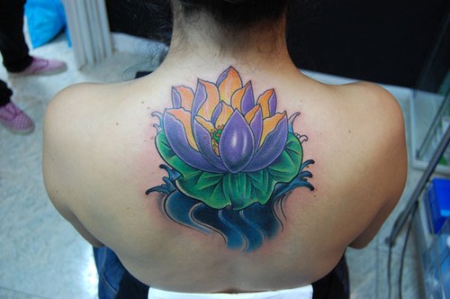 Purple Lotus Neck Tattoo Design