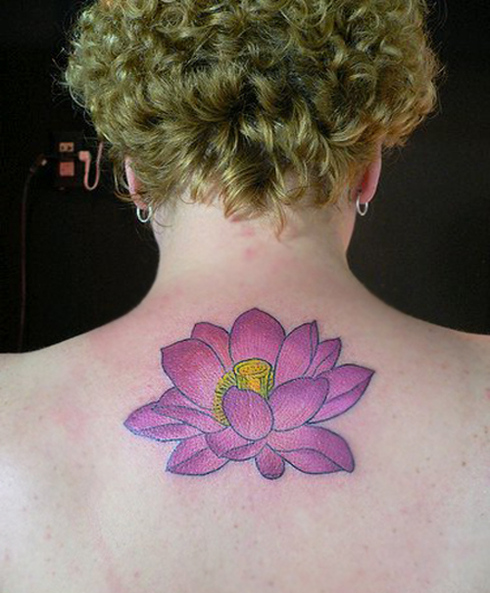 Purple Lotus Neck Tattoo