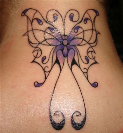 Purple Tattoo On Neck 
