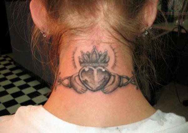 Queen Heart Tattoo On Neck