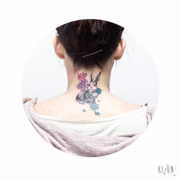 Rabbit Tattoo Design On Neck Back