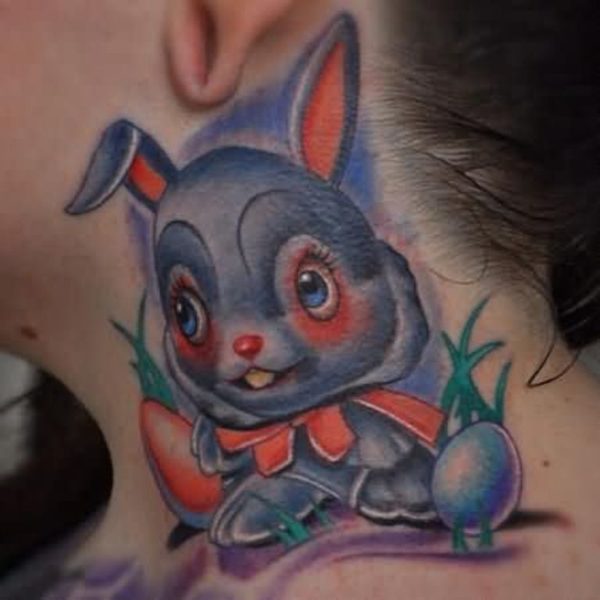 Rabbit Tattoo On Side Neck