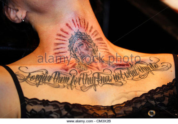 Religious Jesus Tattoo On Neck 