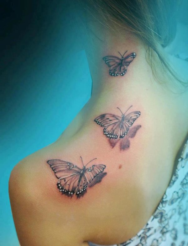Realistic Butterfly Neck Tattoo Design