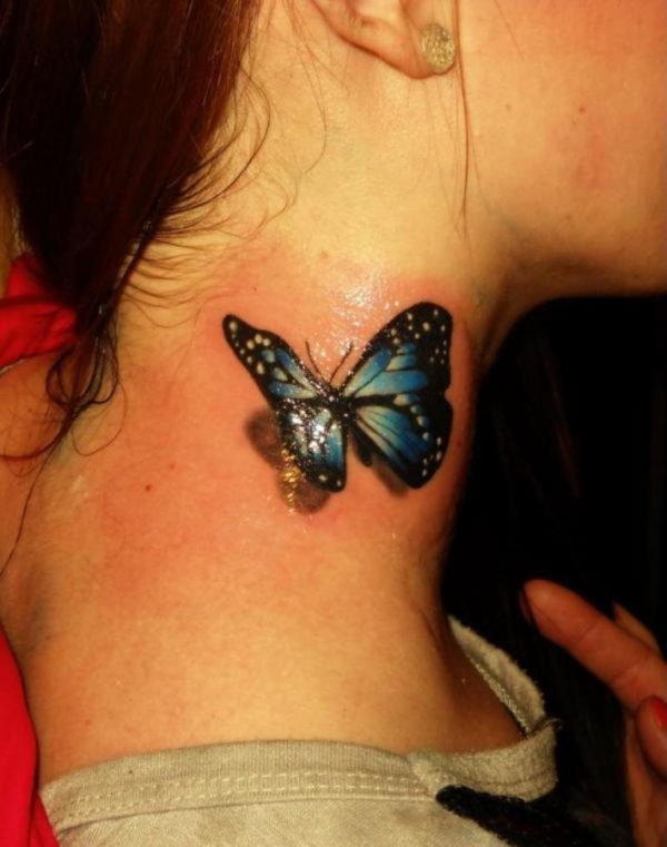 Realistic Butterfly Neck Tattoo