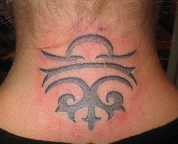 Realistic Libra Zodiac Sign Tattoo On Back Neck