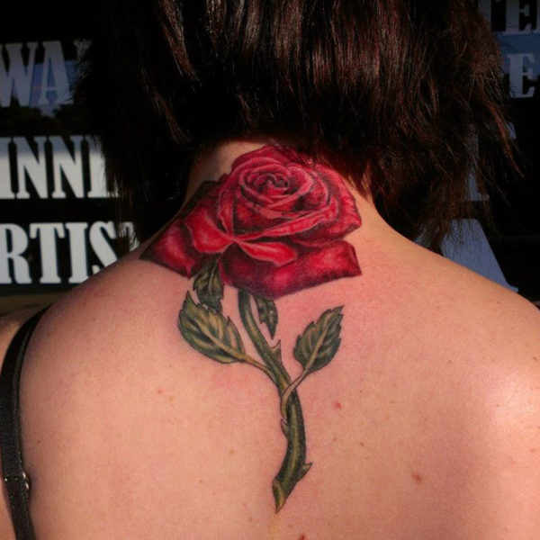Realistic Rose Tattoo On Neck