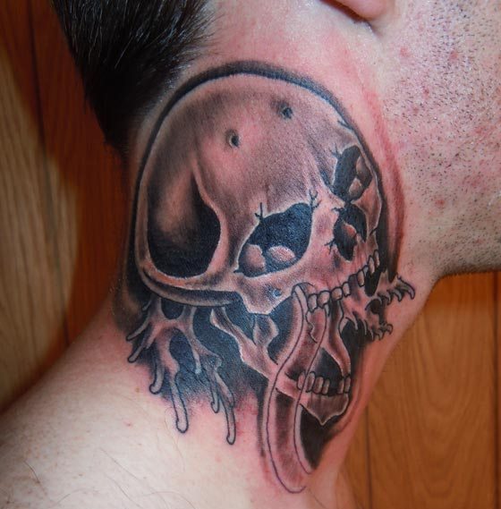 Realistic Skull Tattoo Design On Neck
