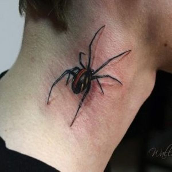 Realistic Spider Tattoo On Neck