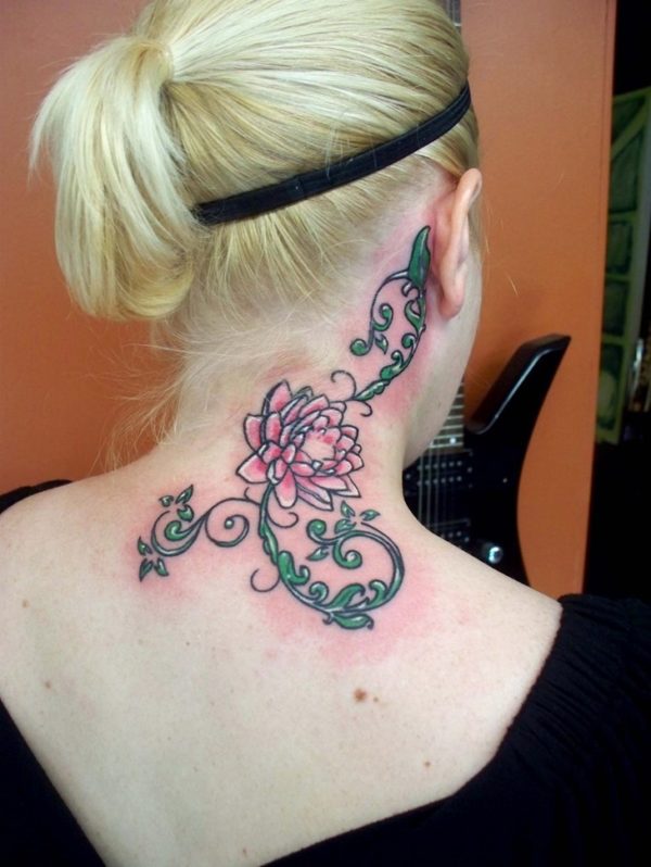 Red And Green Neck Tattoo