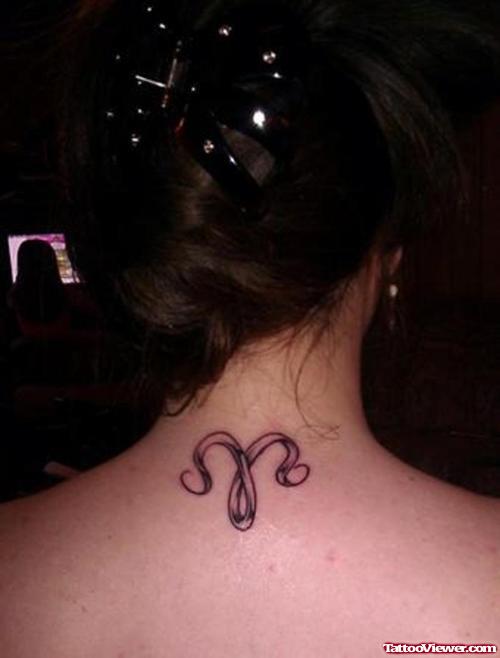 Red Aries Tattoo On Neck