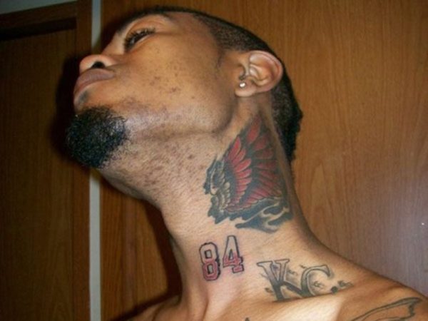 Red Butterfly Tattoo Design On Neck