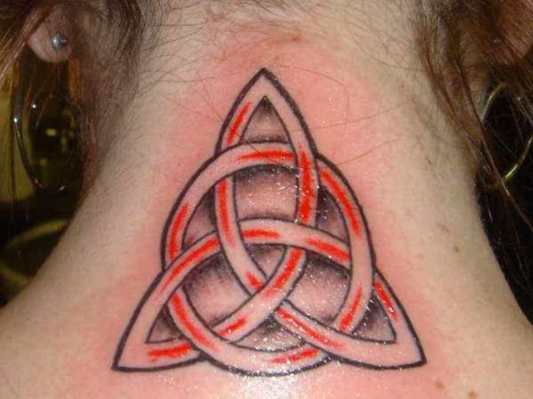 Red Celtic Tattoo On Neck