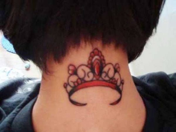 Red Crown Neck Tattoo